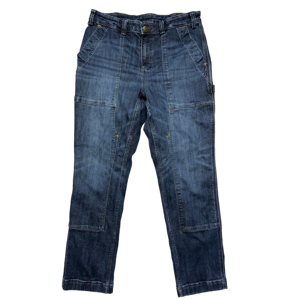 Duluth Trading Womens 14 Short Double Knee Utility Work Jeans Denim Carpenter